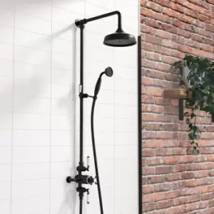 Image of Black Traditional Thermostatic Shower with Round Overhead & Handset - Camden