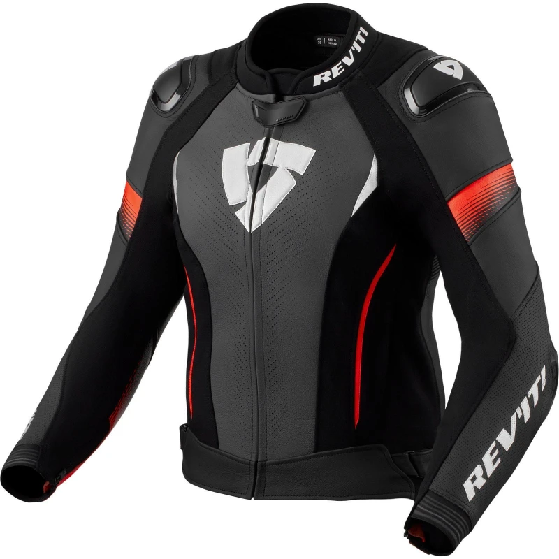Image of Rev It Xena 4 Pro Ladies Leather Motorcycle Jacket 34 Black Neon Red (UK 6) Black Neon Red