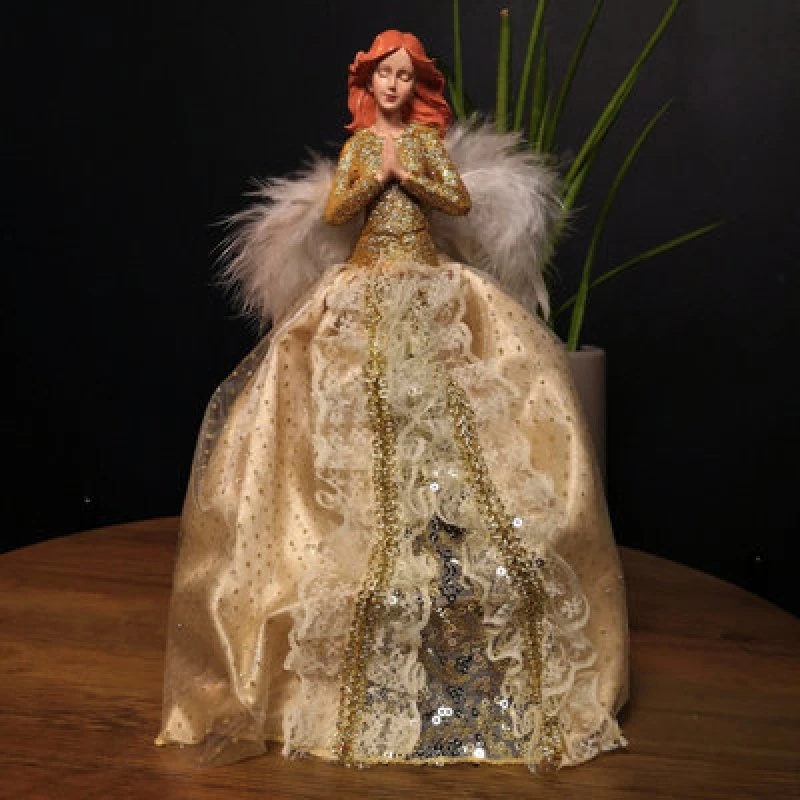 Image of Samuel Alexander 25Cm Premier Christmas Tree Topper Angel Decoration With Feather Wings In Gold