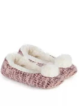 image of TOTES Fluffy Knit Ballet Slippers - Berry Size 3-4, Women