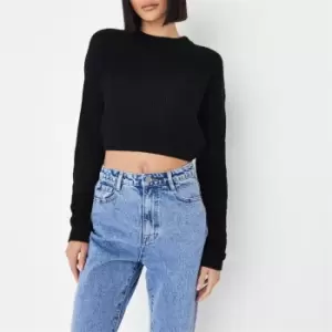 image of Missguided Crew Neck Cropped Jumper - Black