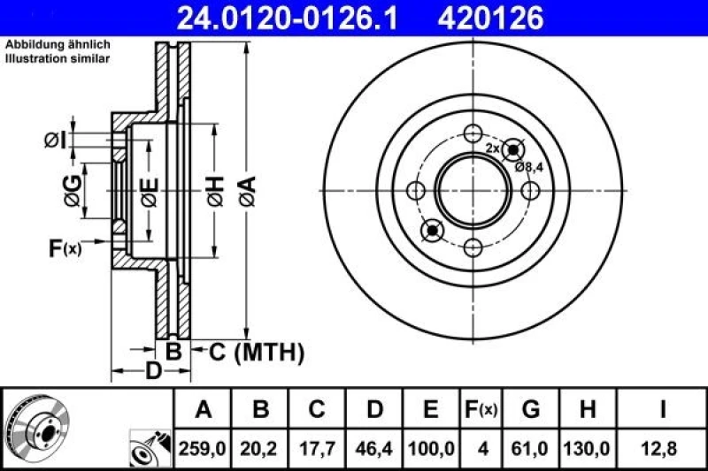 Image of ATE 24.0120-0126.1 Brake disc Vented, Coated Brake Disc (82)