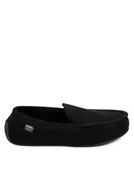 image of TOTES Machine Stitched Suedette Moccasin With Pillowstep Slipper - Black, Size L, Men