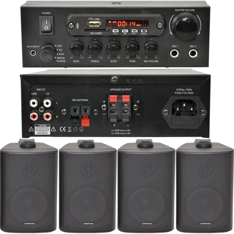 Image of Loops Bar Restaurant Bluetooth Wall Speaker System Background Music Wireless Amp Kit Black unisex