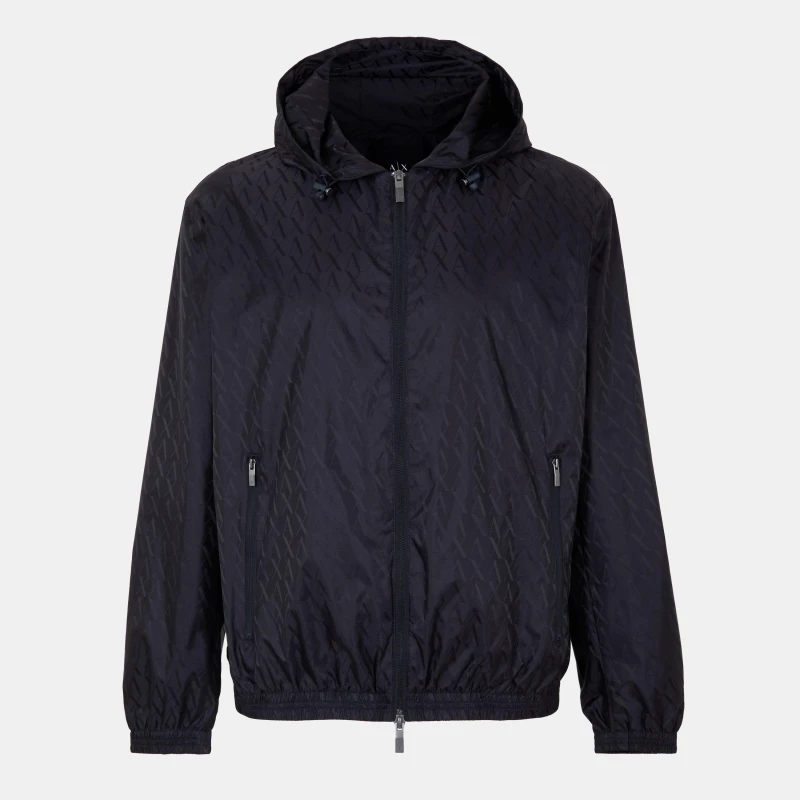 Image of Armani Exchange Mens Water-Resistant Rain Anorak Deep Navy male S