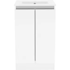 Atlanta Double Door Floor Standing Basin Unit With Basin Gloss 500mm in White MFC