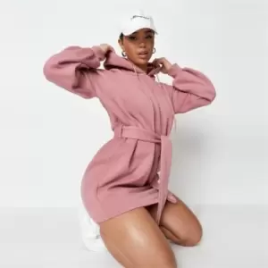 Missguided Hooded Sweater Dress Tie Belt - Pink