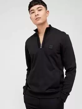 Image of BOSS Sidney 42 Quarter Zip Sweatshirt - Black, Size 2XL, Men