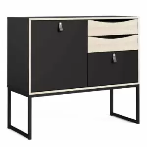 Stubbe Sideboard With 1 Door And 3 Drawers In Matt Black Oak Effect