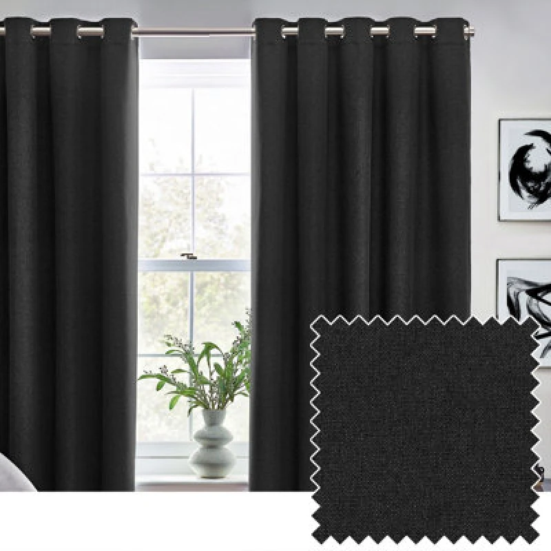 Image of Furn Furn Dawn 100% Blackout Thermal Eyelet Curtains Size: 229cm width x 229cm drop Black 229cm width x 229cm drop Unisex 5025532854223