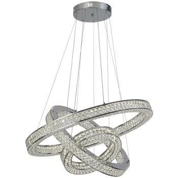 image of Searchlight Lighting - Searchlight Bands 3 Light LED Pendant, Chrome, Crystal 4000K