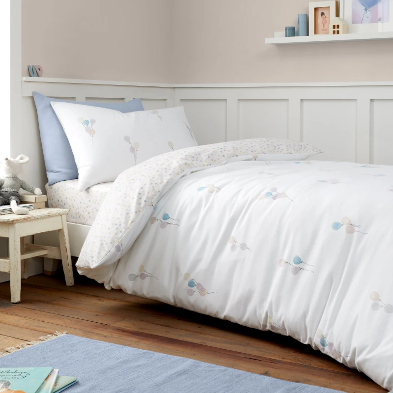 Image of Bianca Balloons 100% Cotton Brushed Duvet Cover and Pillowcase Set White