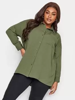 Image of Yours Textured Boyfriend Shirt Toxic Yellow, Green, Size 16, Women
