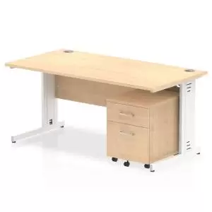 image of Impulse 1600 x 800mm Straight Office Desk Maple Top White Cable