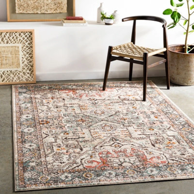 Image of Livabliss Vintage Oriental Boho Brick Dia Area Rug 160 X 213cm - Easy Care, Non Shedding, Ideal For Living Room & Bedroom