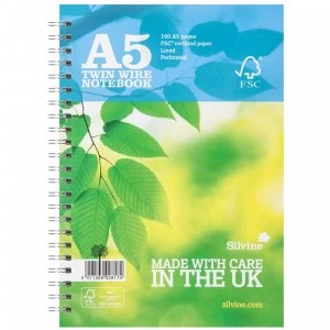 Image of Silvine Premium FSC A5 Twinwire Notebook Feint Ruled PK5
