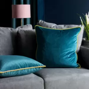 Image of Gemini Velvet Double Piped Cushion Cover, Teal, 50 x 50 Cm - Furn