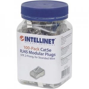 image of INTELLINET 100er-Pack Cat5e RJ45 modular plug STP 2-point wire contact for wire wire wire wire 100 plugs per cup Crimp contact Silver Intellinet 79058