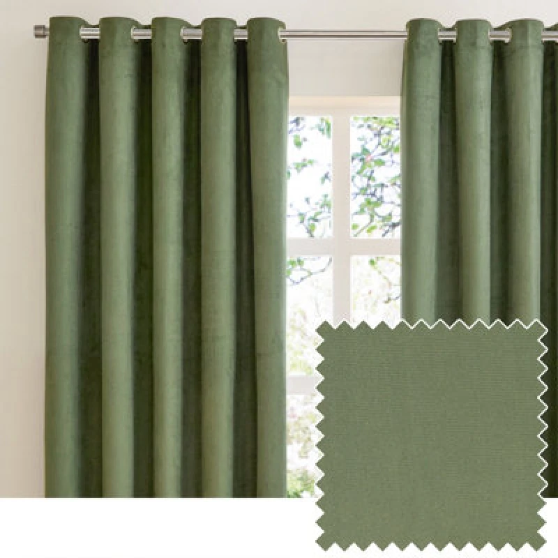 Image of Furn Furn Verso Suede 100% Blackout Eyelet Curtain Pair in Green Size: 117cm width x 137cm drop Green 117cm width x 137cm drop Unisex 5025532356673