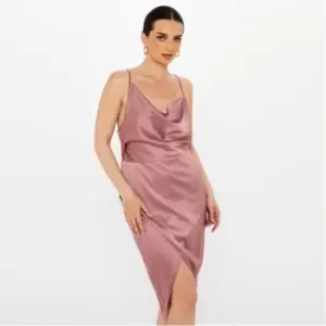 Missguided Petite Cowl Neck Satin Midaxi Dress - Brown