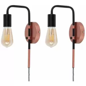 image of Minisun - 2 x Industrial Copper & Black Plug In Swing Arm Wall Lights