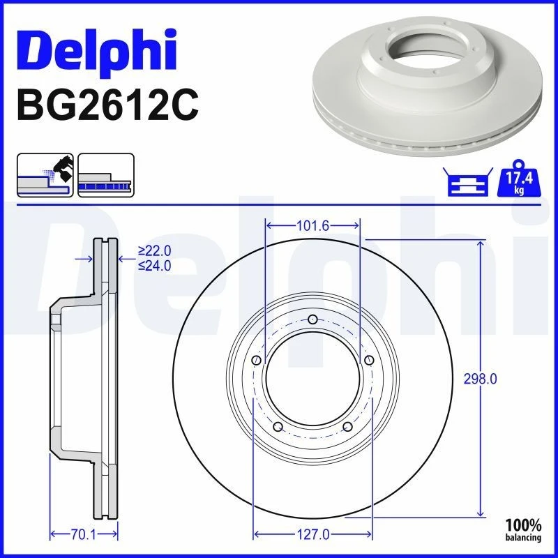 Image of DELPHI Brake disc DELPHI BG2612C