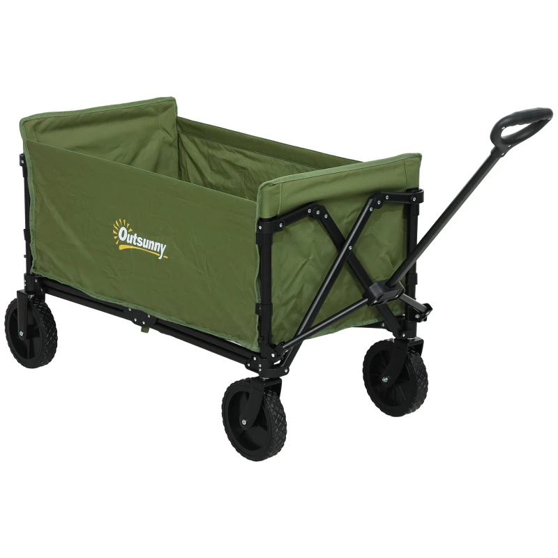 Image of Outsunny 120L Folding Collapsible Wagon with Adjustable Handle, Green Pale Green