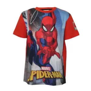 image of Spider-Man Girls Swinging Through The City T-Shirt (9-10 Years) (Red/Blue)