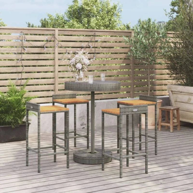 Image of VIDAXL Vidaxl - 5 Piece Garden Bar Set Grey Poly Rattan&Solid Wood Acacia 8720845880989