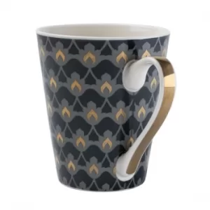 Image of Conical Mug Oriental Heron Design with Gold Handle
