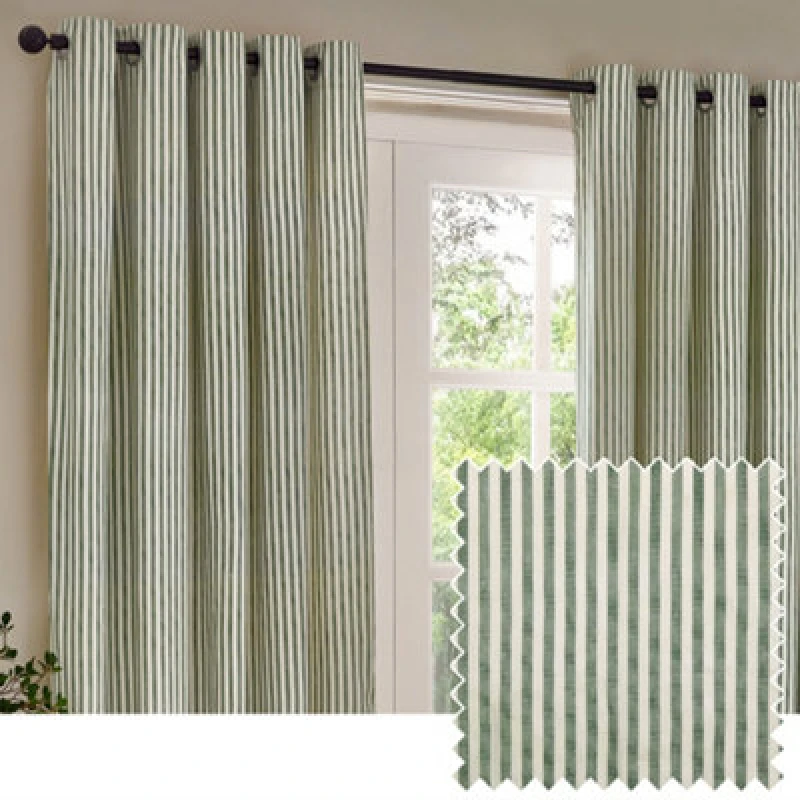 Image of Yard Hebden Striped Cotton Eyelet Curtains, Forest, (W) 168 X (D) 229Cm