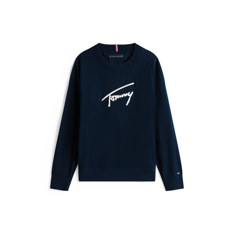 Image of Tommy Hilfiger Kids Graphic Soft Knit Crew Neck Jumper Night Navy C1G male 4Y