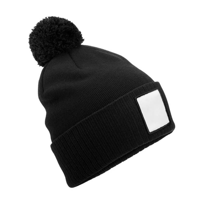 Image of Beechfield Beechfield Men Pom Pom Applique Patch Beanie in Black One Size Male 5063693968014