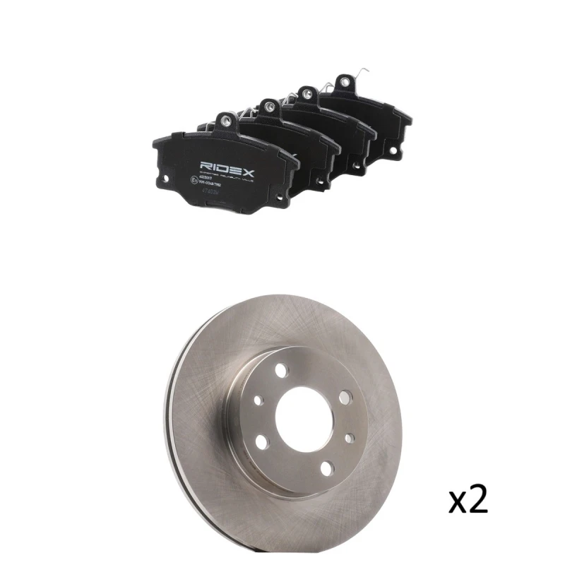 Image of RIDEX 3405B2841 Brake disc and pads set Front Axle, Brake Disc Type: internally vented, prepared for wear warning indicator Brake Set,disc brakes (34