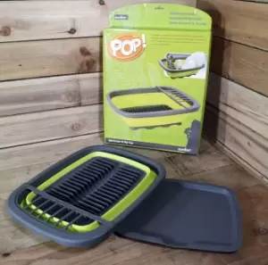Image of Space Saver Dish Drainer Rack and Drip Tray in Green & Grey