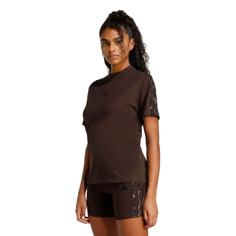Image of Adidas SPORTSWEAR Essentials 3-Stripes T-Shirt in Leopard Print Leopard Print Cotton XS