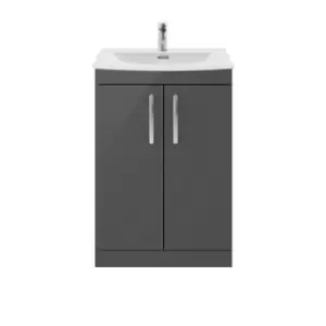 image of Nuie Athena 600 Floor Standing 2-door Vanity & Curved Basin - Gloss Grey