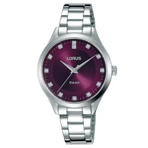 Lorus RG297QX9 Ladies Dark Red Sunray Dial Stainless Steel Bracelet Watch