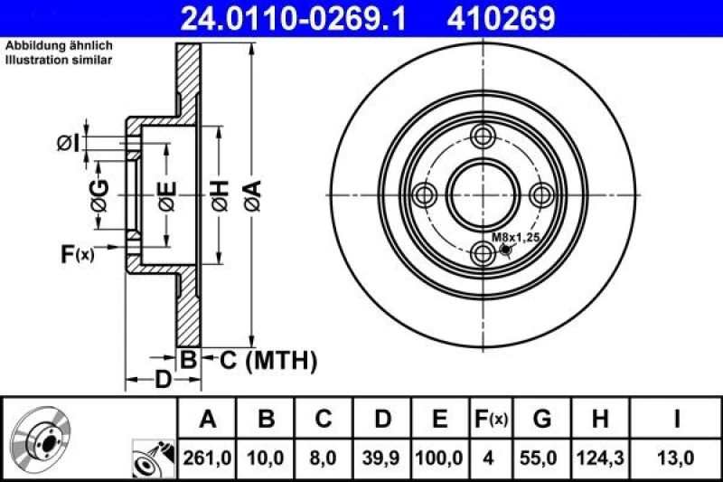 Image of ATE 24.0110-0269.1 Brake disc solid, Coated Brake Disc (82)