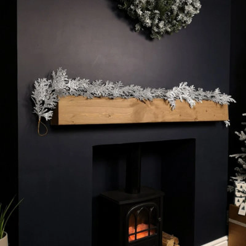 Image of Samuel Alexander 1.8M Silver Glitter Cedar Leaf Garland Christmas Decoration
