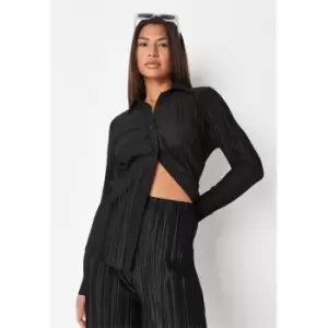 image of Missguided Coord Plisse Oversized Shirt - Black