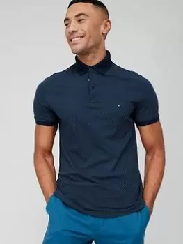 Image of Tommy Hilfiger Micro Print Slim Polo Shirt - Navy Size M Men