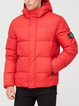 Image of Calvin Klein Jeans Hooded Down Padded Jacket - Red