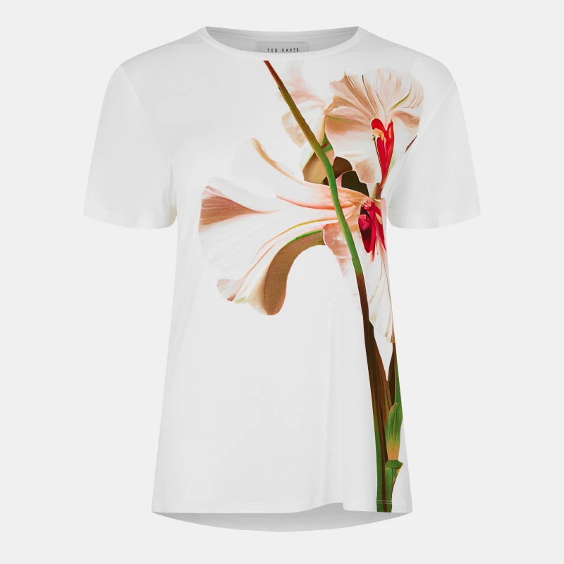 Image of Ted Baker Womens Print Slim Fit T-Shirt Nude-Pink female 6 (2X)