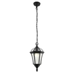 image of IP44 Outdoor Hanging Pendant Porch Light Traditional Black & Glass Lantern Lamp