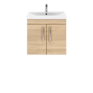 image of Nuie Athena 600 Wall Hung 2-door Vanity & Thin-edge Basin - Natural Oak