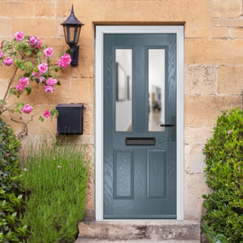 Image of Lacerta Composite Door Carnoustie 7015 Grey 920mm X 2090mm Open In Left Hand Clear Glass 10 Year Guarantee - Free Delivery & Smart Lock