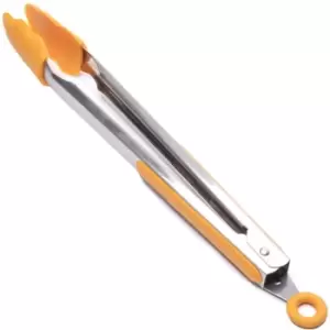 Image of Silicone Kitchen Cooking Salad Serving bbq Tongs Stainless Steel Handle Utensil - Orange