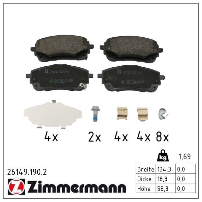 Image of ZIMMERMANN Brake pad set ZIMMERMANN 26149.190.2