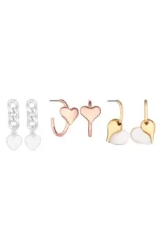 image of Tri Tone Polished Heart Mixed Earrings - Pack of 3